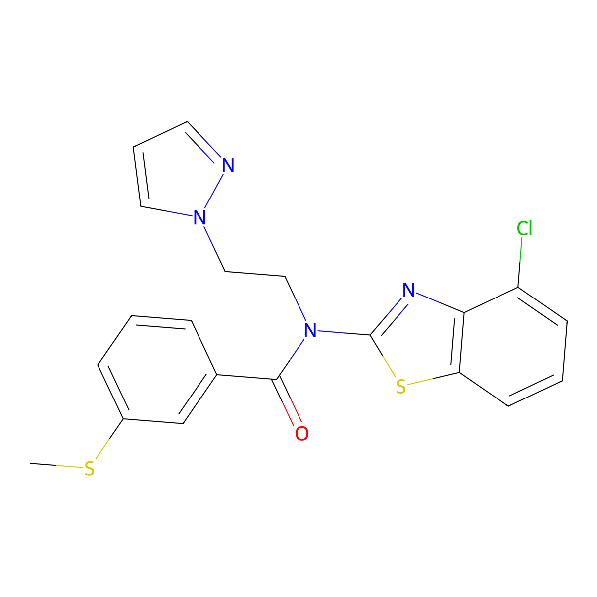 N-(2-(1H-pyrazol-1-yl)ethyl)-N-(4-chlorobenzo[d]thiazol-2-yl)-3-(methylthio)benzamide molecular structure, CAS 1171141-45-9