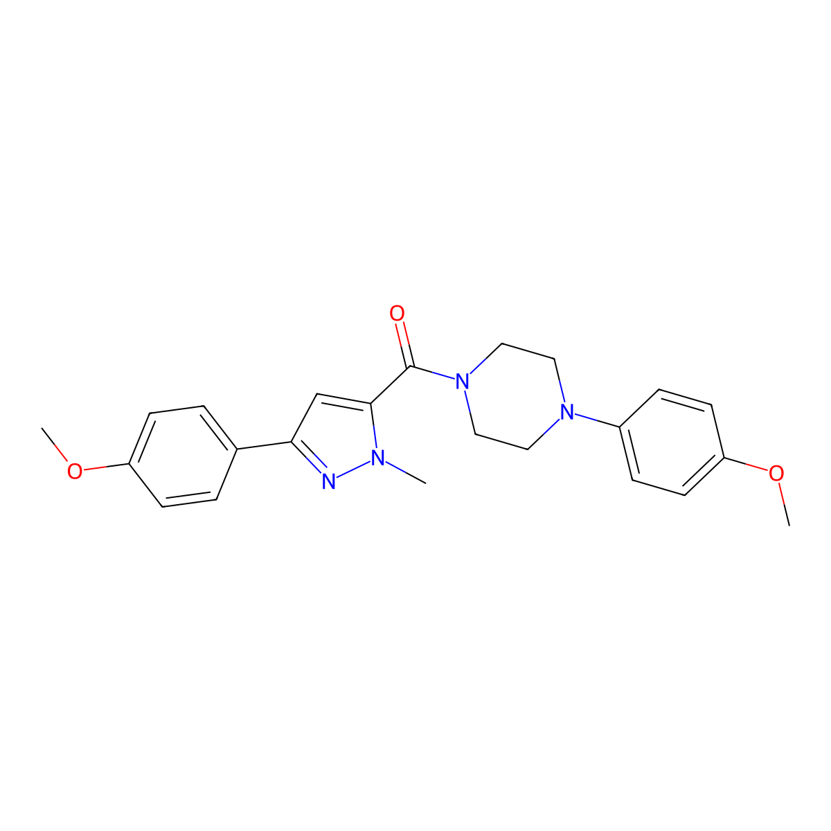 [3-(4-methoxyphenyl)-1-methyl-1H-pyrazol-5-yl][4-(4-methoxyphenyl)piperazino]methanone molecular structure, CAS 1171142-01-0