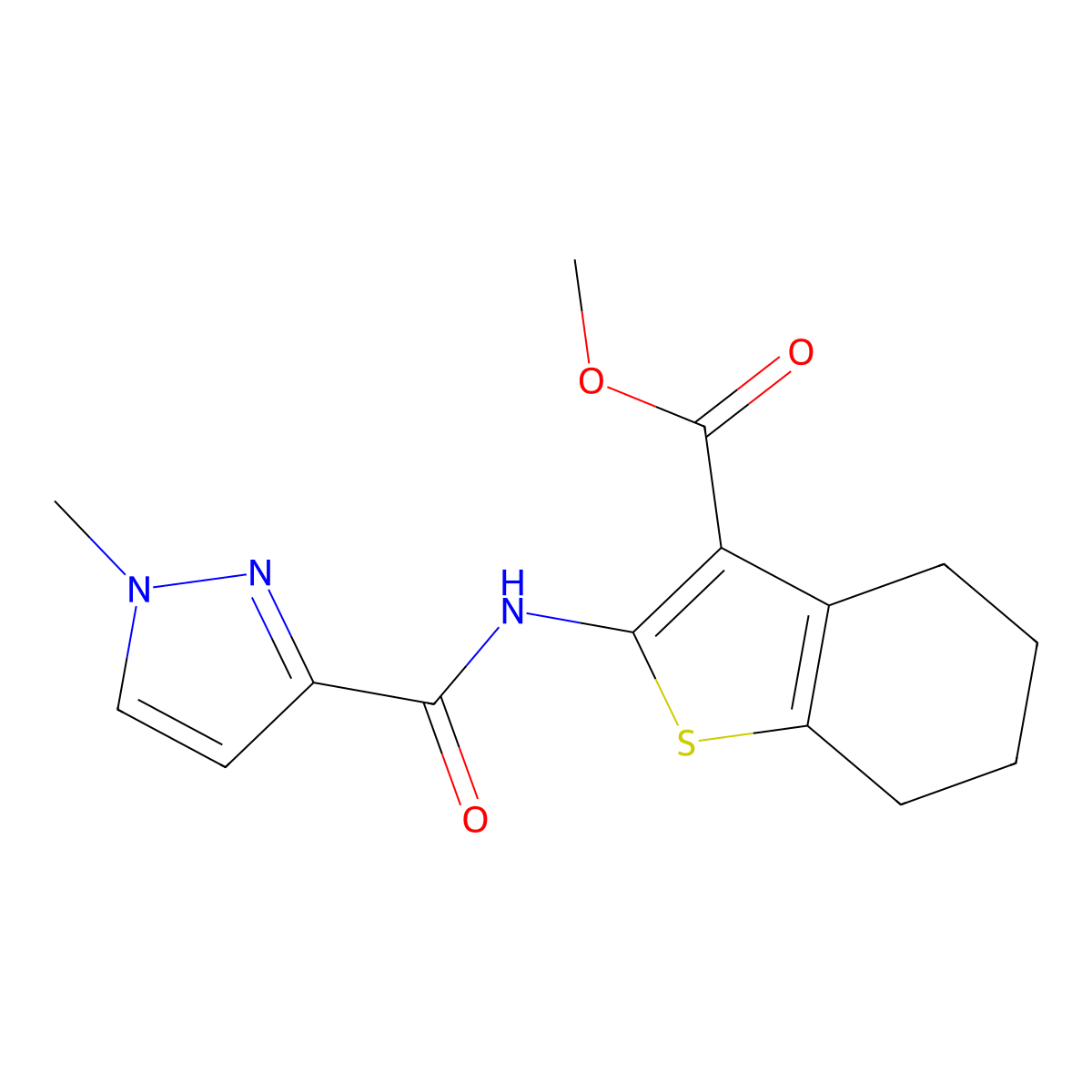 methyl 2-(1-methyl-1H-pyrazole-3-carboxamido)-4,5,6,7-tetrahydrobenzo[b]thiophene-3-carboxylate molecular structure, CAS 1171142-09-8