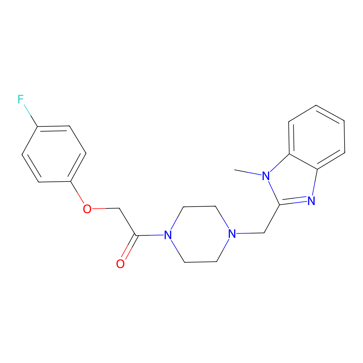 2-(4-fluorophenoxy)-1-(4-((1-methyl-1H-benzo[d]imidazol-2-yl)methyl)piperazin-1-yl)ethanone molecular structure, CAS 1171143-46-6