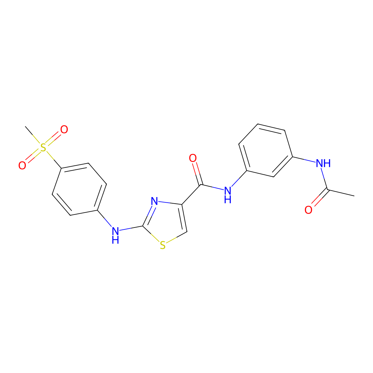 N-(3-acetamidophenyl)-2-((4-(methylsulfonyl)phenyl)amino)thiazole-4-carboxamide molecular structure, CAS 1171143-52-4