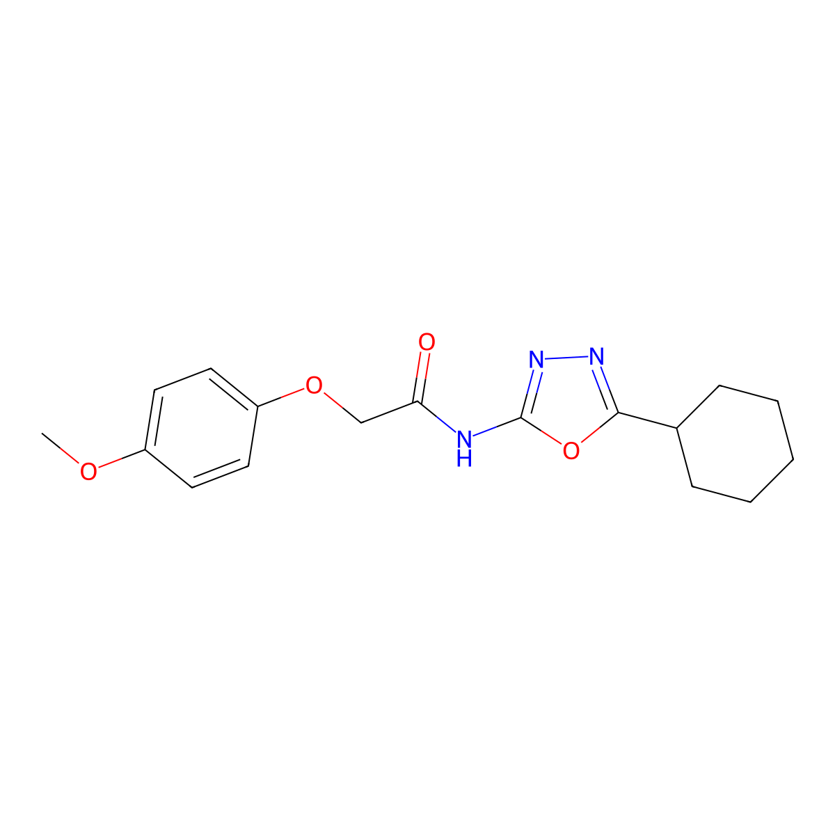 N-(5-cyclohexyl-1,3,4-oxadiazol-2-yl)-2-(4-methoxyphenoxy)acetamide molecular structure, CAS 1171144-57-2