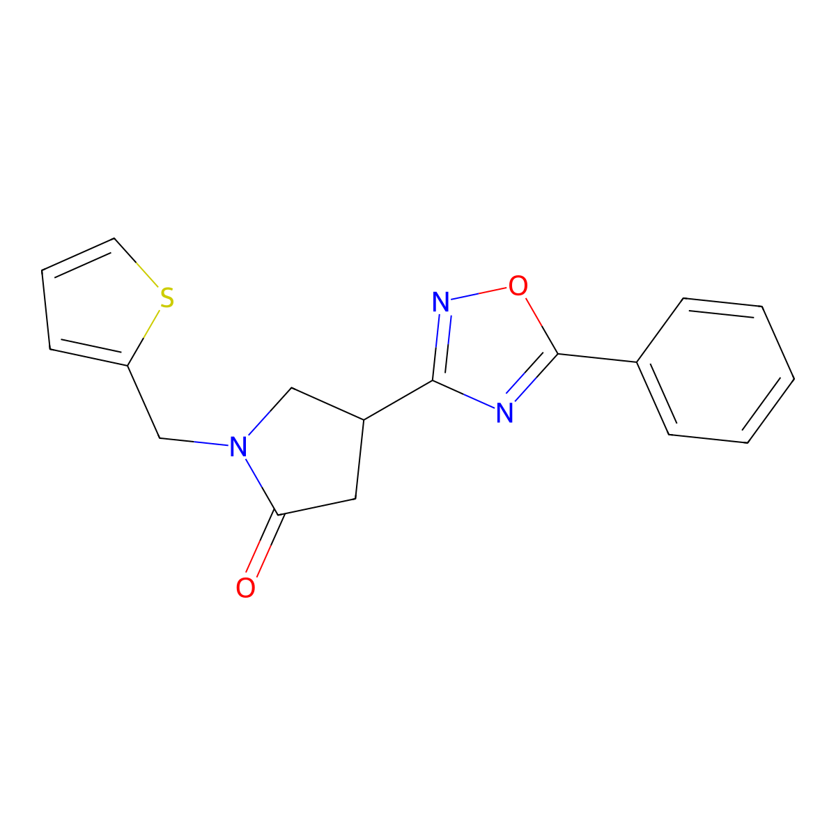 4-(5-Phenyl-1,2,4-oxadiazol-3-yl)-1-(thiophen-2-ylmethyl)pyrrolidin-2-one molecular structure, CAS 1171147-36-6