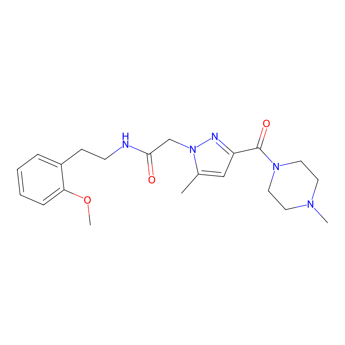 N-(2-methoxyphenethyl)-2-(5-methyl-3-(4-methylpiperazine-1-carbonyl)-1H-pyrazol-1-yl)acetamide molecular structure, CAS 1171147-98-0