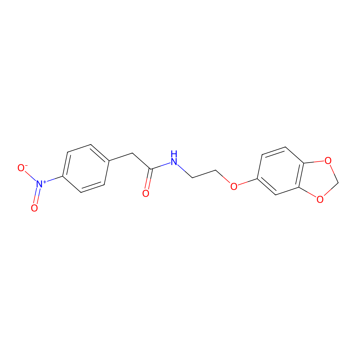 N-(2-(benzo[d][1,3]dioxol-5-yloxy)ethyl)-2-(4-nitrophenyl)acetamide molecular structure, CAS 1171148-34-7