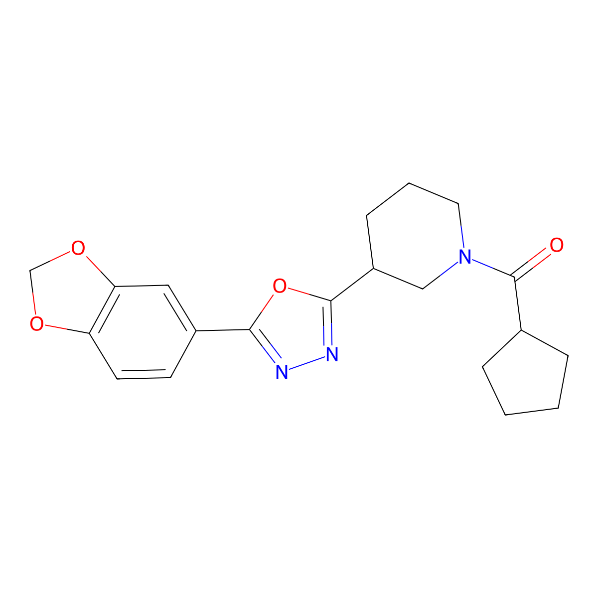(3-(5-(Benzo[d][1,3]dioxol-5-yl)-1,3,4-oxadiazol-2-yl)piperidin-1-yl)(cyclopentyl)methanone molecular structure, CAS 1171148-35-8