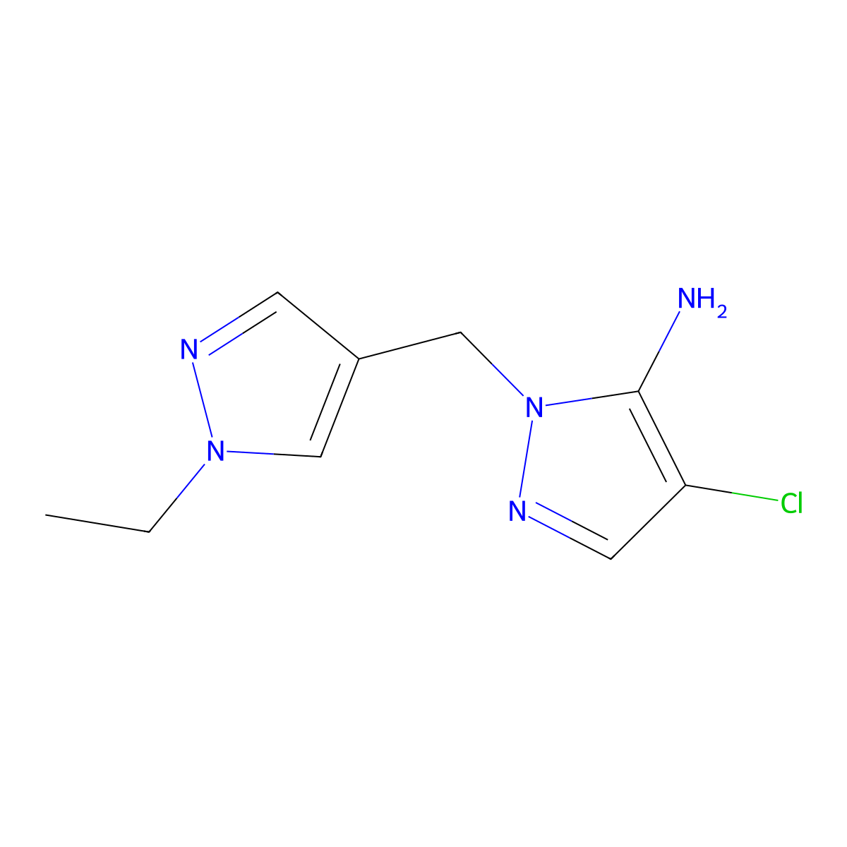 4-Chloro-1-((1-ethyl-1H-pyrazol-4-yl)methyl)-1H-pyrazol-5-amine molecular structure, CAS 1171148-73-4