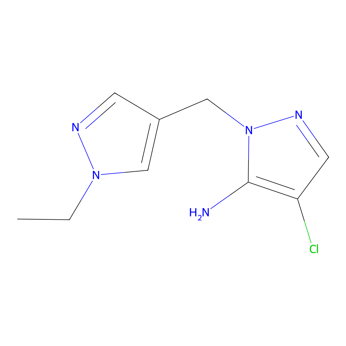4-Chloro-1-((1-ethyl-1H-pyrazol-4-yl)methyl)-1H-pyrazol-5-amine molecular structure, CAS 1171148-73-4