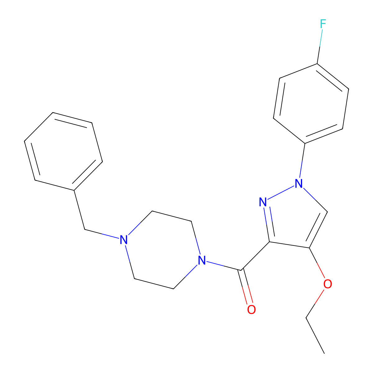 (4-benzylpiperazin-1-yl)(4-ethoxy-1-(4-fluorophenyl)-1H-pyrazol-3-yl)methanone molecular structure, CAS 1171153-71-1