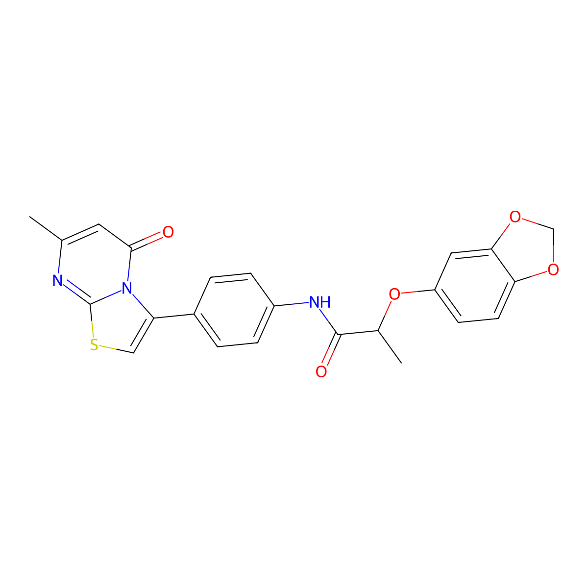 2-(benzo[d][1,3]dioxol-5-yloxy)-N-(4-(7-methyl-5-oxo-5H-thiazolo[3,2-a]pyrimidin-3-yl)phenyl)propanamide molecular structure, CAS 1171153-84-6