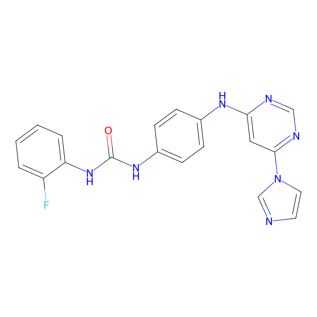 1-(4-((6-(1H-imidazol-1-yl)pyrimidin-4-yl)amino)phenyl)-3-(2-fluorophenyl)urea molecular structure, CAS 1171155-01-3