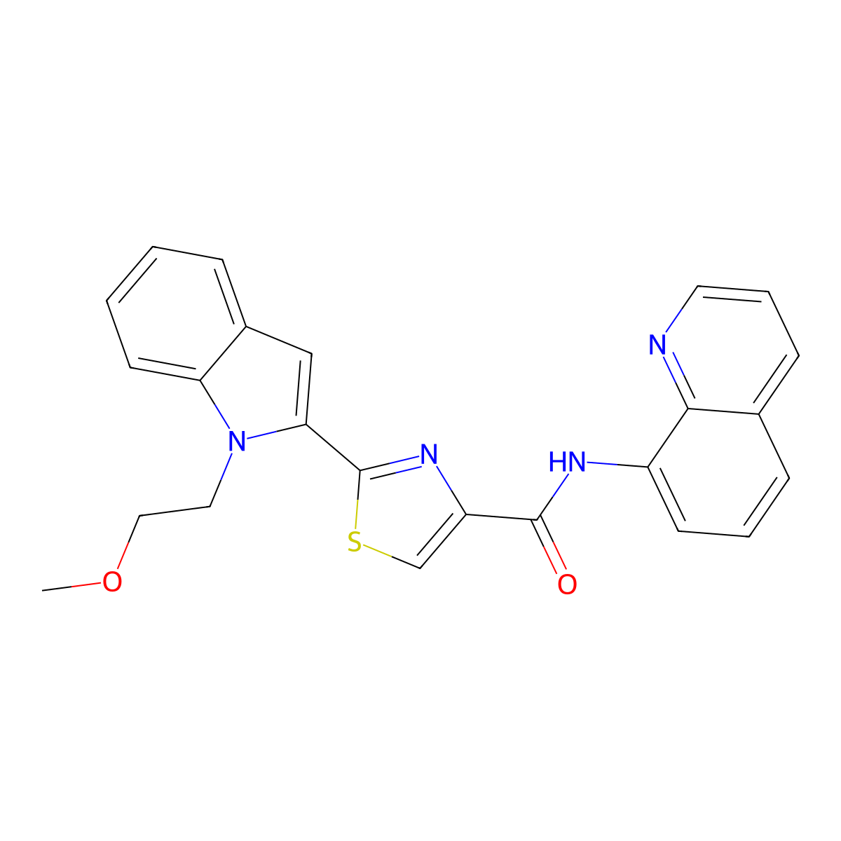 2-(1-(2-methoxyethyl)-1H-indol-2-yl)-N-(quinolin-8-yl)thiazole-4-carboxamide molecular structure, CAS 1171157-06-4