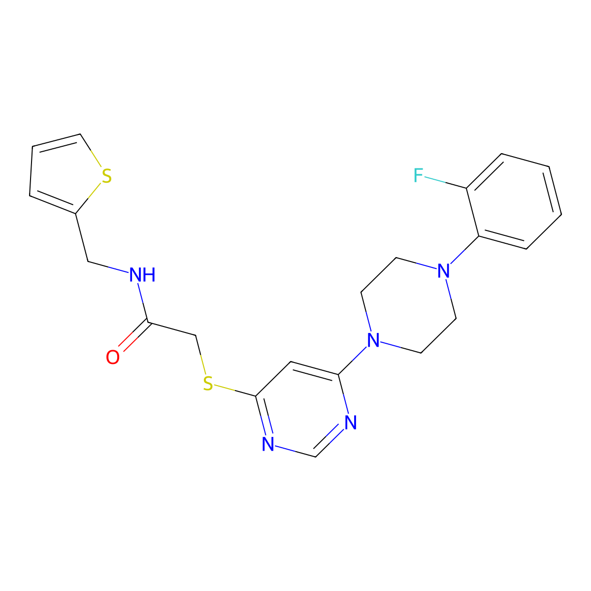 2-((6-(4-(2-fluorophenyl)piperazin-1-yl)pyrimidin-4-yl)thio)-N-(thiophen-2-ylmethyl)acetamide molecular structure, CAS 1171157-55-3