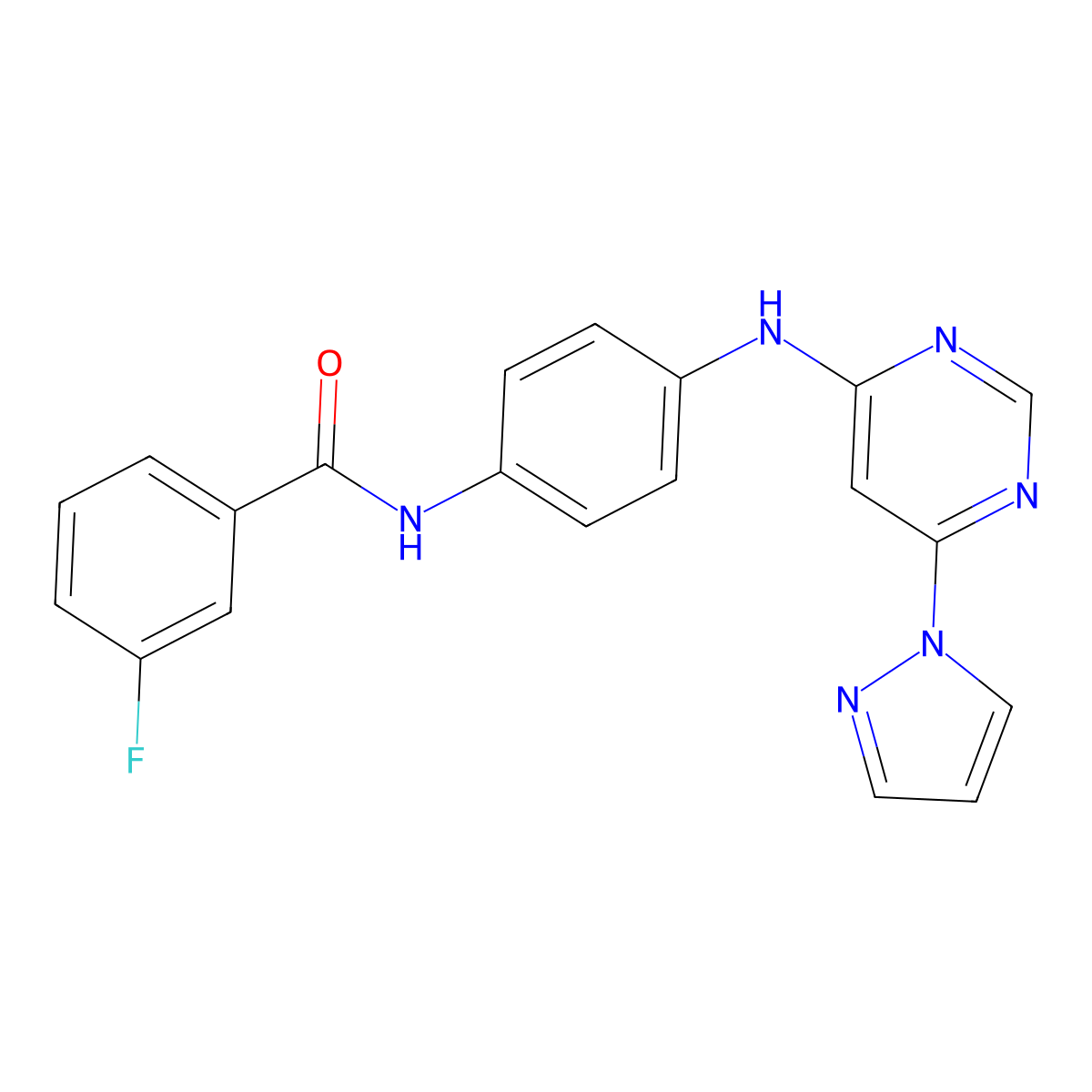 N-(4-((6-(1H-pyrazol-1-yl)pyrimidin-4-yl)amino)phenyl)-3-fluorobenzamide molecular structure, CAS 1171157-97-3