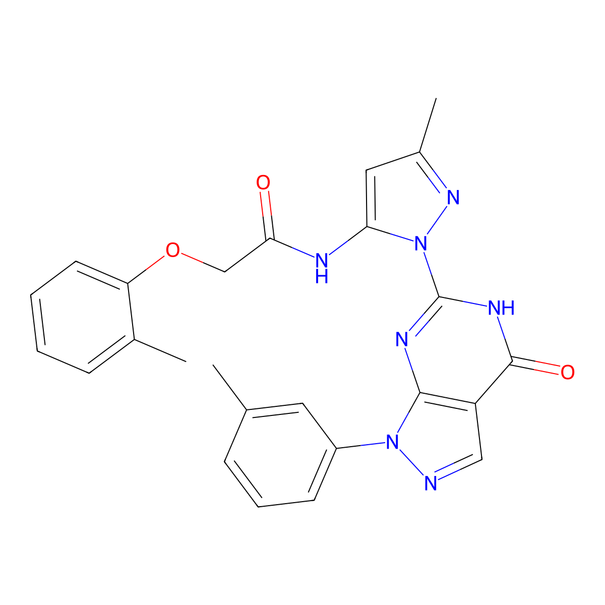 N-(3-methyl-1-(4-oxo-1-(m-tolyl)-4,5-dihydro-1H-pyrazolo[3,4-d]pyrimidin-6-yl)-1H-pyrazol-5-yl)-2-(o-tolyloxy)acetamide molecular structure, CAS 1171162-69-8