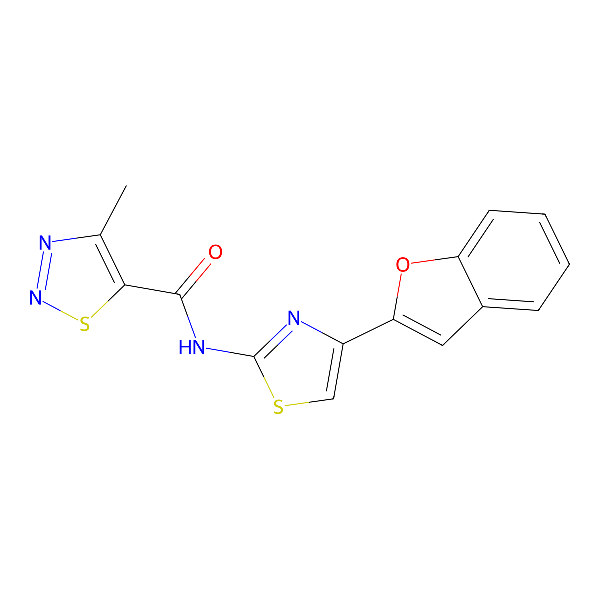 N-(4-(benzofuran-2-yl)thiazol-2-yl)-4-methyl-1,2,3-thiadiazole-5-carboxamide molecular structure, CAS 1171163-69-1