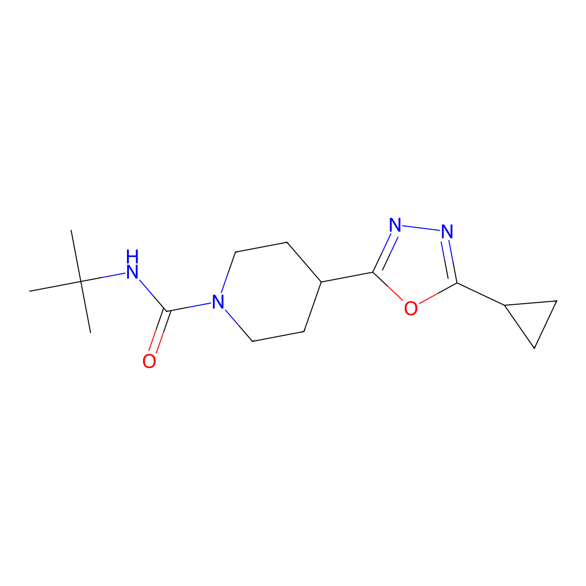 N-tert-butyl-4-(5-cyclopropyl-1,3,4-oxadiazol-2-yl)piperidine-1-carboxamide molecular structure, CAS 1171164-14-9