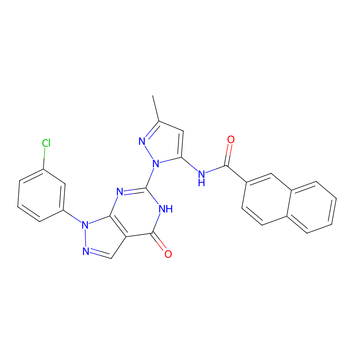 N-(1-(1-(3-chlorophenyl)-4-oxo-4,5-dihydro-1H-pyrazolo[3,4-d]pyrimidin-6-yl)-3-methyl-1H-pyrazol-5-yl)-2-naphthamide molecular structure, CAS 1171164-50-3