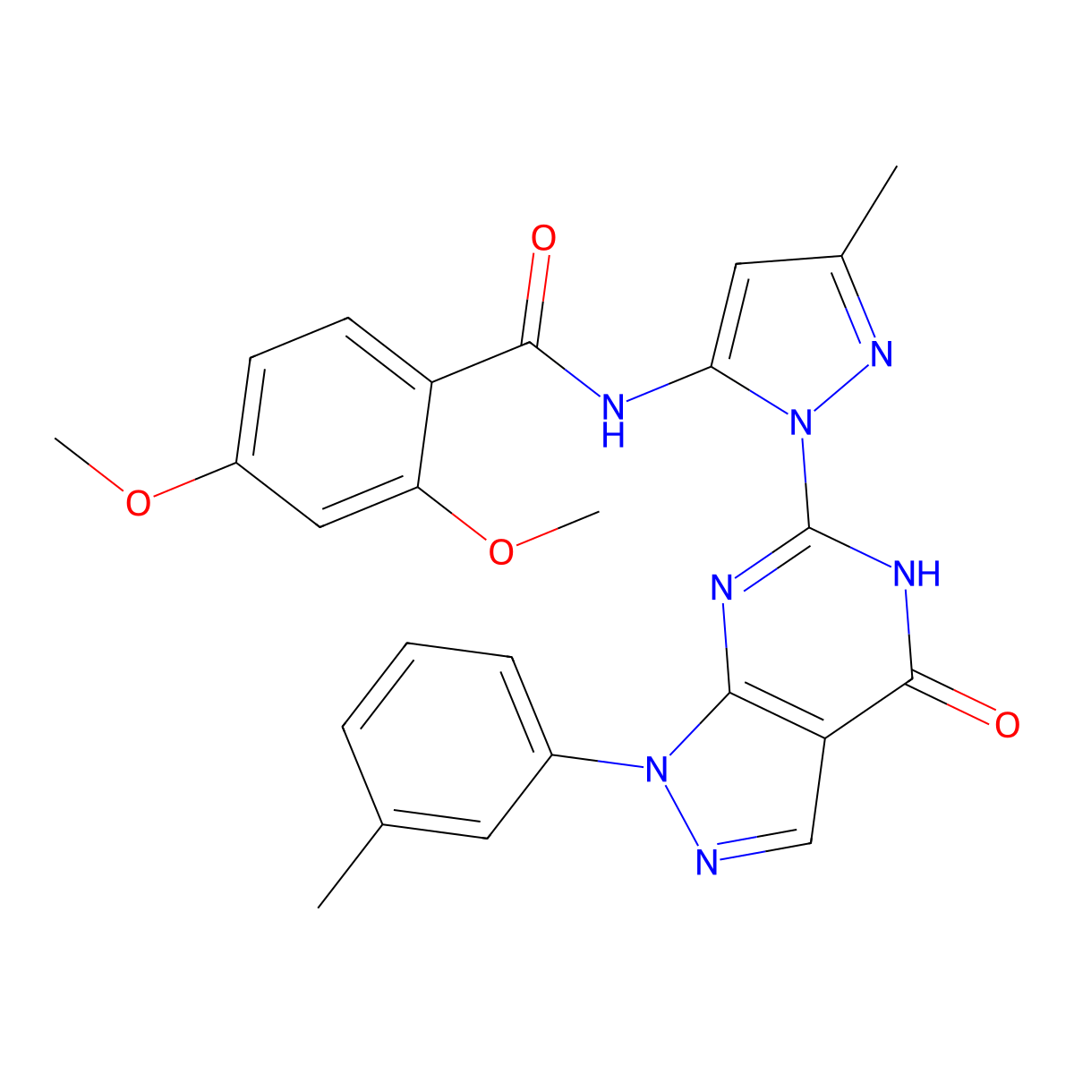 2,4-dimethoxy-N-(3-methyl-1-(4-oxo-1-(m-tolyl)-4,5-dihydro-1H-pyrazolo[3,4-d]pyrimidin-6-yl)-1H-pyrazol-5-yl)benzamide molecular structure, CAS 1171165-65-3