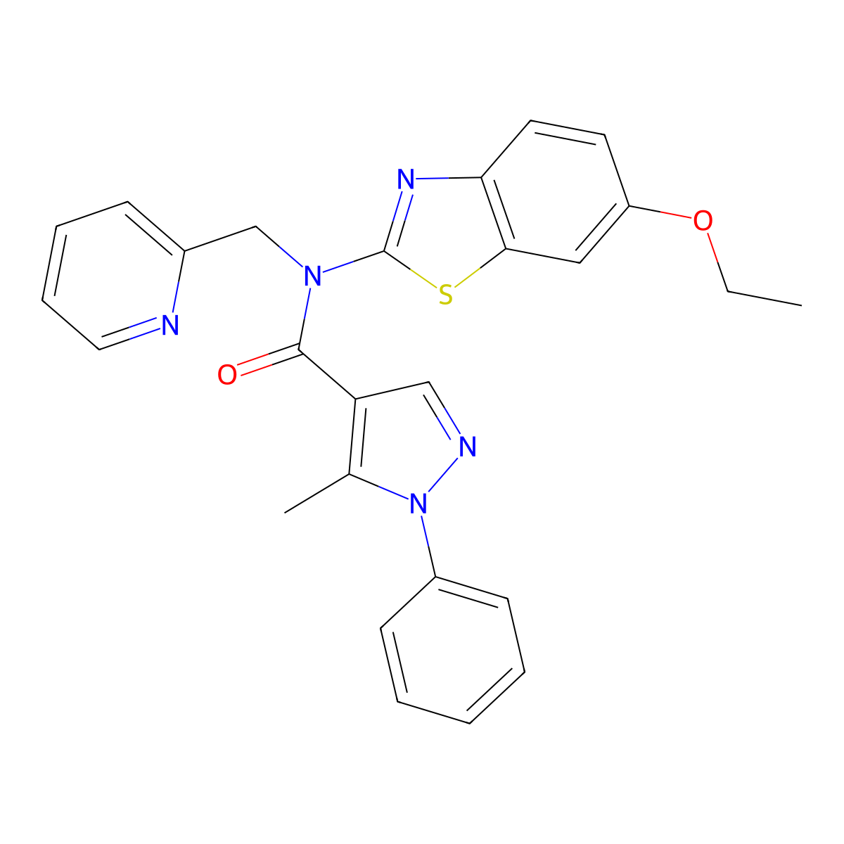 N-(6-ethoxybenzo[d]thiazol-2-yl)-5-methyl-1-phenyl-N-(pyridin-2-ylmethyl)-1H-pyrazole-4-carboxamide molecular structure, CAS 1171167-99-9