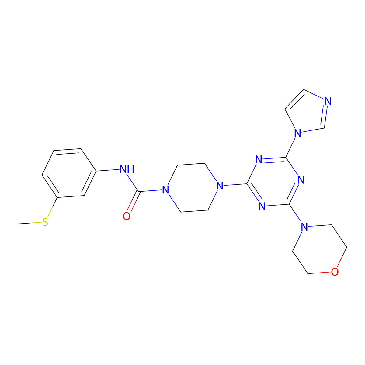 4-(4-(1H-imidazol-1-yl)-6-morpholino-1,3,5-triazin-2-yl)-N-(3-(methylthio)phenyl)piperazine-1-carboxamide molecular structure, CAS 1171168-66-3