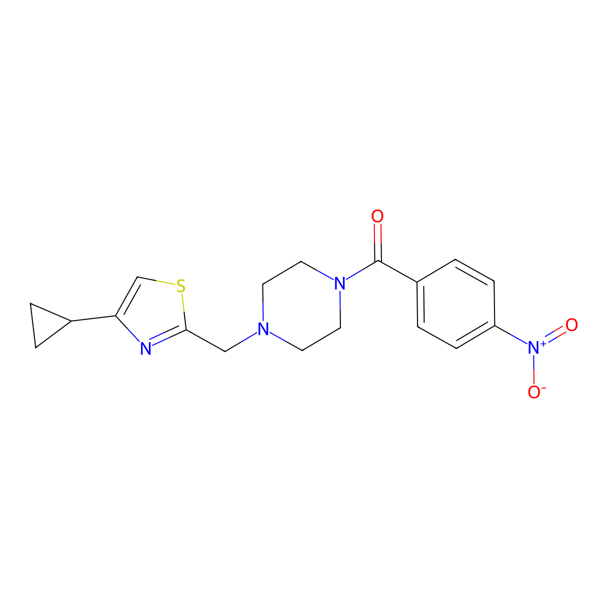 (4-((4-Cyclopropylthiazol-2-yl)methyl)piperazin-1-yl)(4-nitrophenyl)methanone molecular structure, CAS 1171171-57-5