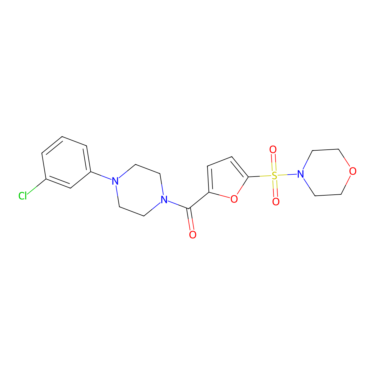 (4-(3-Chlorophenyl)piperazin-1-yl)(5-(morpholinosulfonyl)furan-2-yl)methanone molecular structure, CAS 1171172-79-4