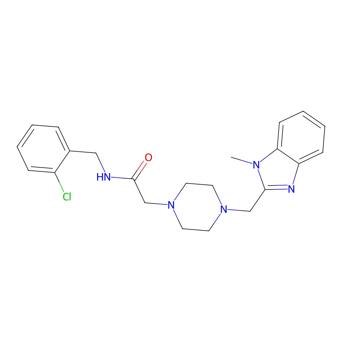 N-(2-chlorobenzyl)-2-(4-((1-methyl-1H-benzo[d]imidazol-2-yl)methyl)piperazin-1-yl)acetamide molecular structure, CAS 1171173-74-2