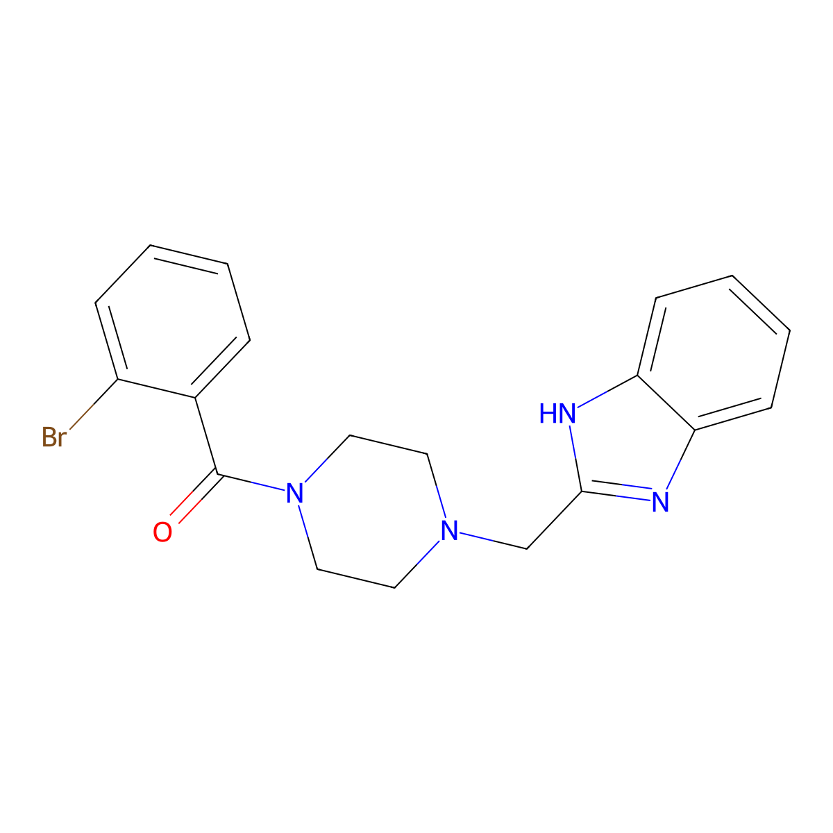 (4-((1H-benzo[d]imidazol-2-yl)methyl)piperazin-1-yl)(2-bromophenyl)methanone molecular structure, CAS 1171174-42-7