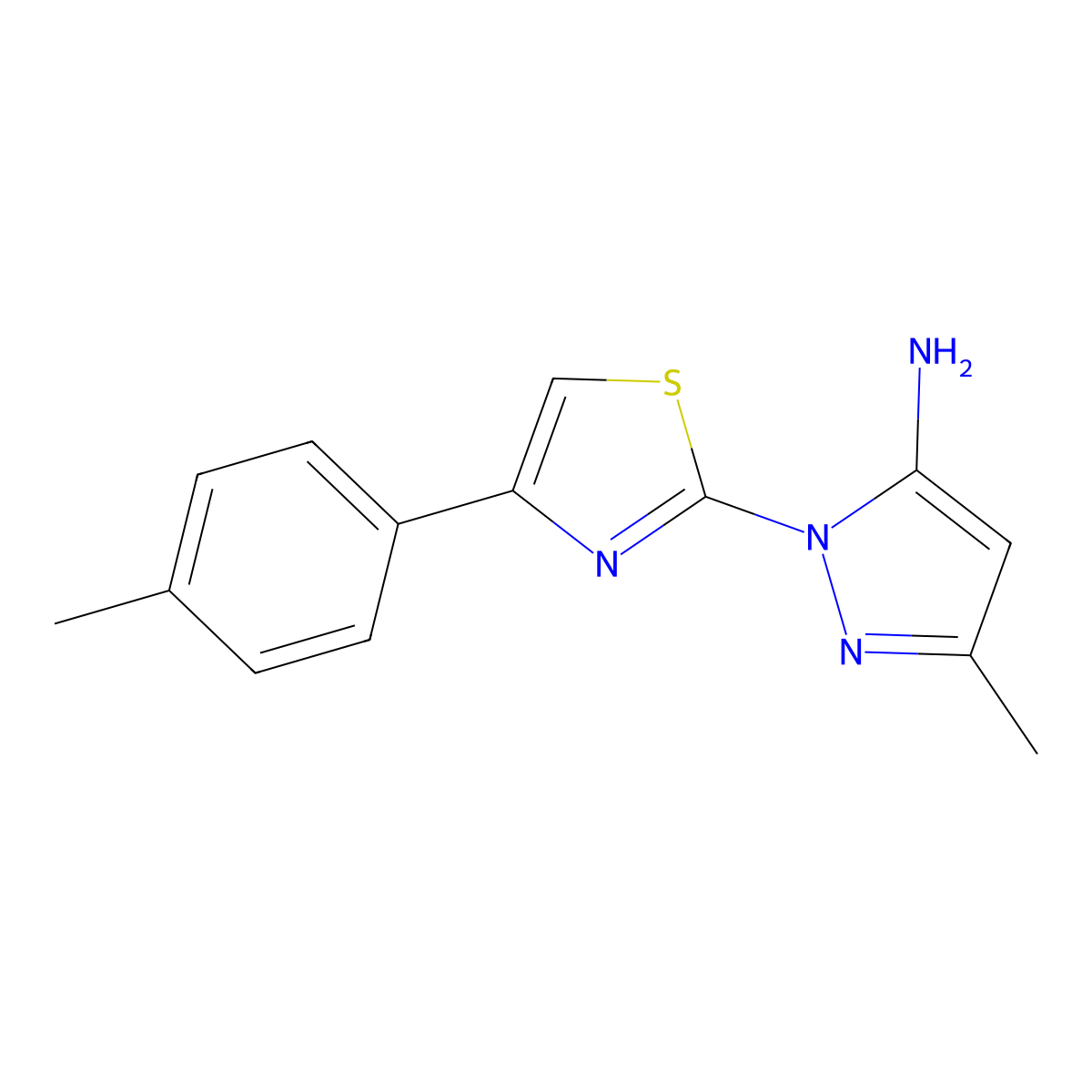 3-methyl-1-[4-(4-methylphenyl)-1,3-thiazol-2-yl]-1H-pyrazol-5-amine molecular structure, CAS 1171174-91-6