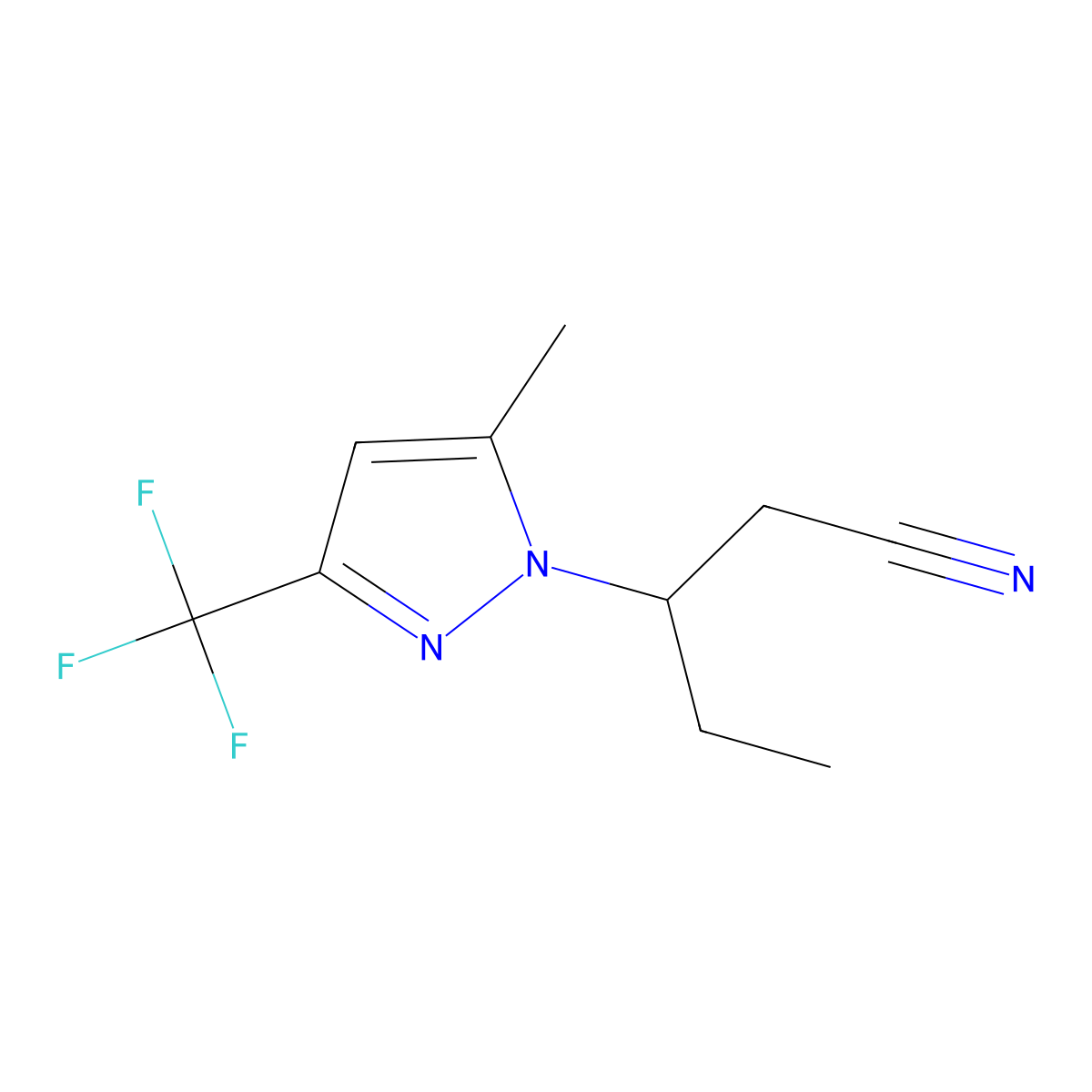 3-(5-Methyl-3-(trifluoromethyl)-1H-pyrazol-1-yl)pentanenitrile molecular structure, CAS 1171174-97-2