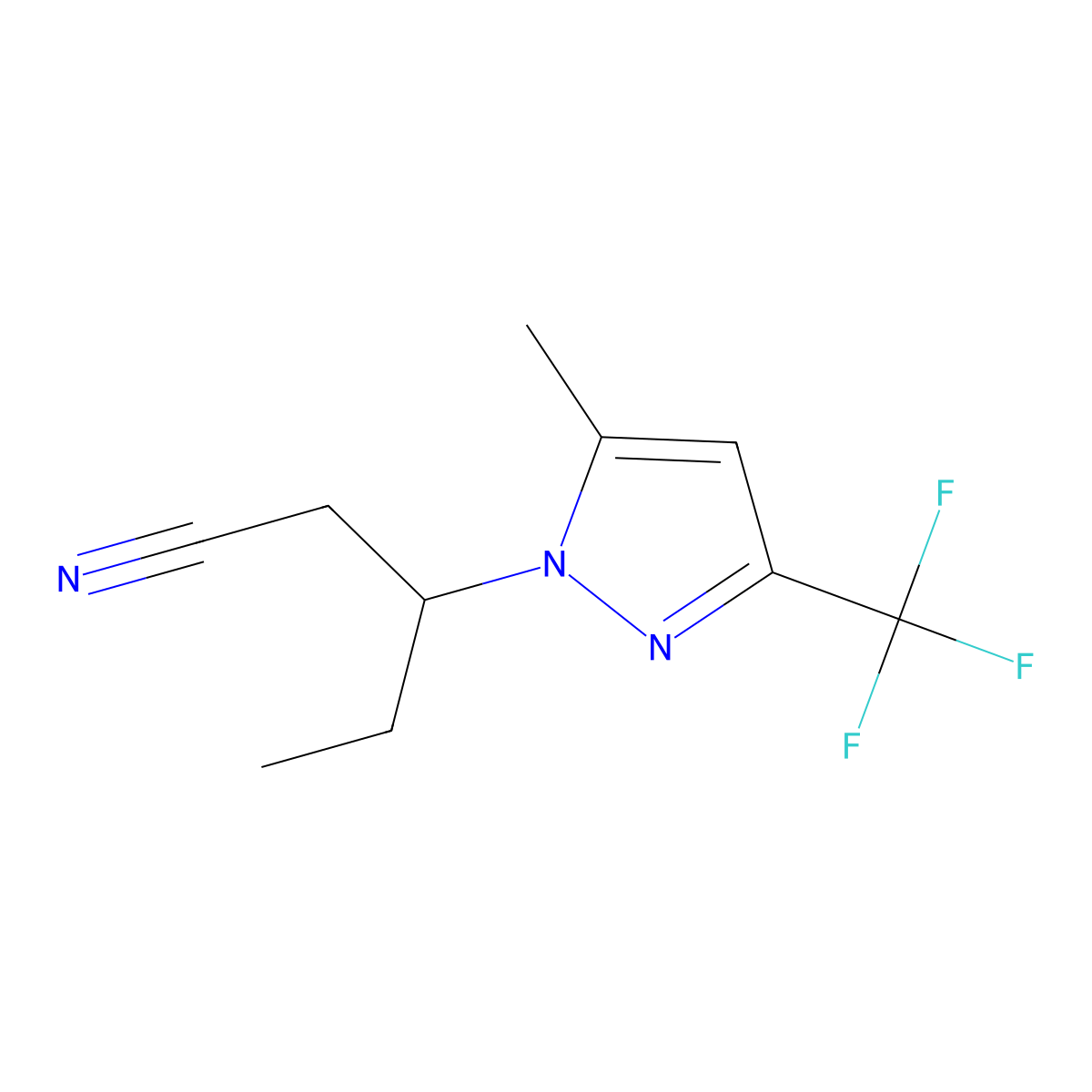 3-(5-Methyl-3-(trifluoromethyl)-1H-pyrazol-1-yl)pentanenitrile molecular structure, CAS 1171174-97-2