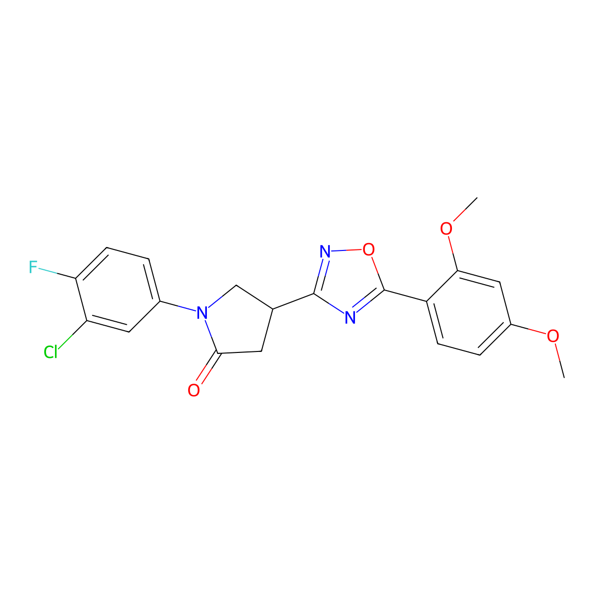 1-(3-Chloro-4-fluorophenyl)-4-[5-(2,4-dimethoxyphenyl)-1,2,4-oxadiazol-3-yl]pyrrolidin-2-one molecular structure, CAS 1171176-45-6