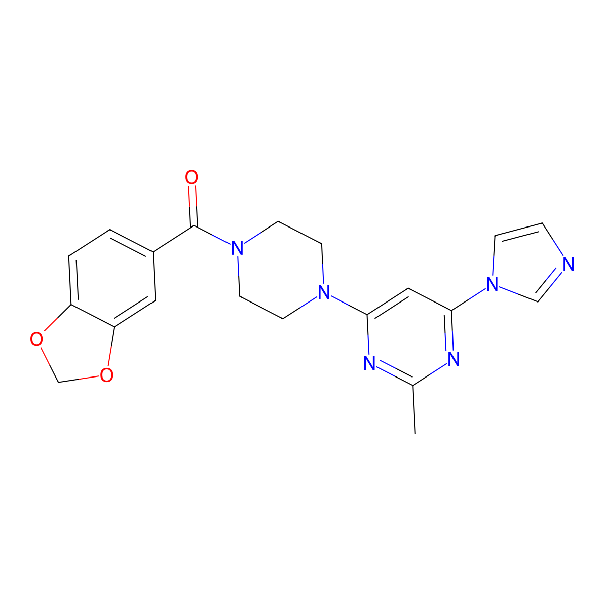(4-(6-(1H-imidazol-1-yl)-2-methylpyrimidin-4-yl)piperazin-1-yl)(benzo[d][1,3]dioxol-5-yl)methanone molecular structure, CAS 1171176-81-0