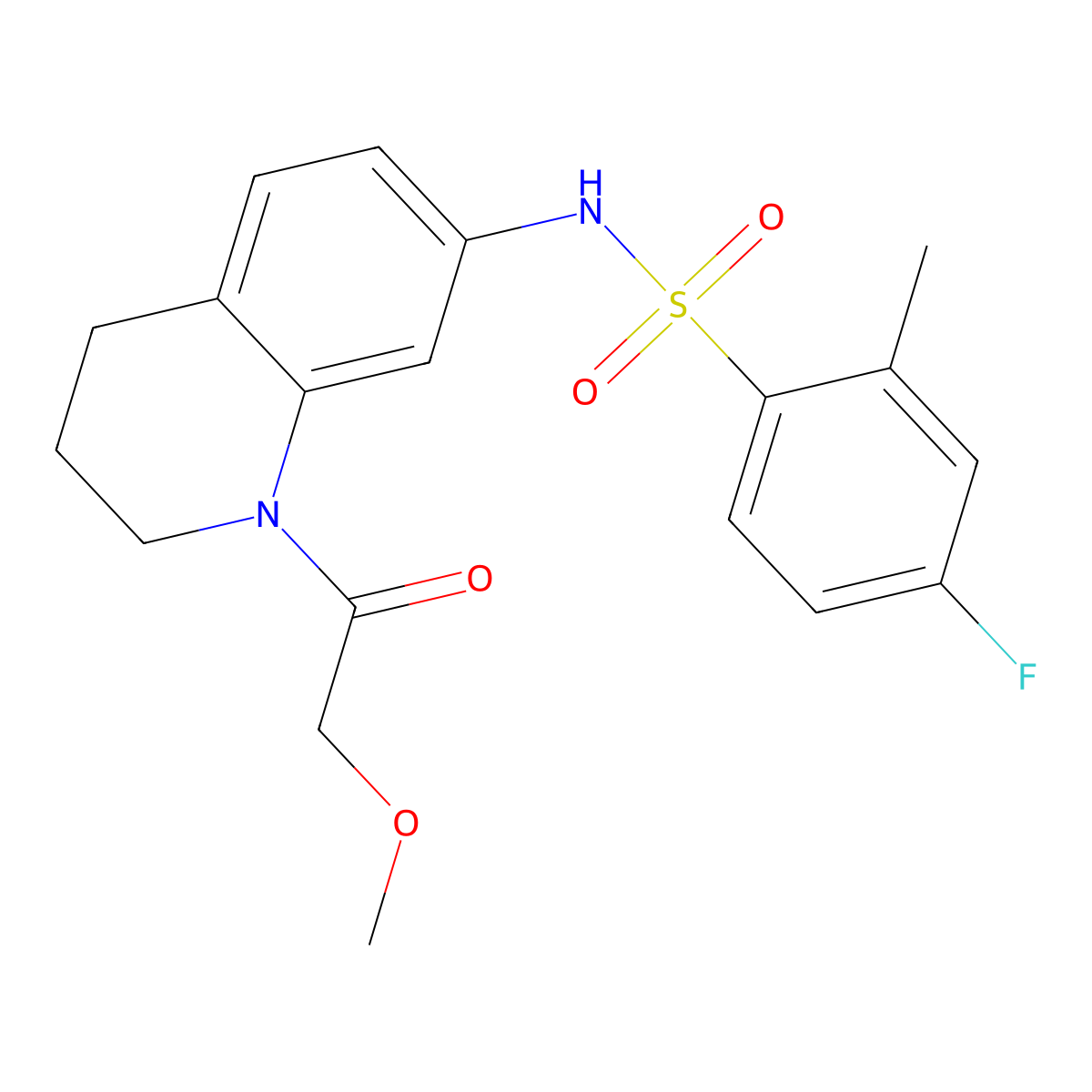 4-fluoro-N-(1-(2-methoxyacetyl)-1,2,3,4-tetrahydroquinolin-7-yl)-2-methylbenzenesulfonamide molecular structure, CAS 1171178-72-5
