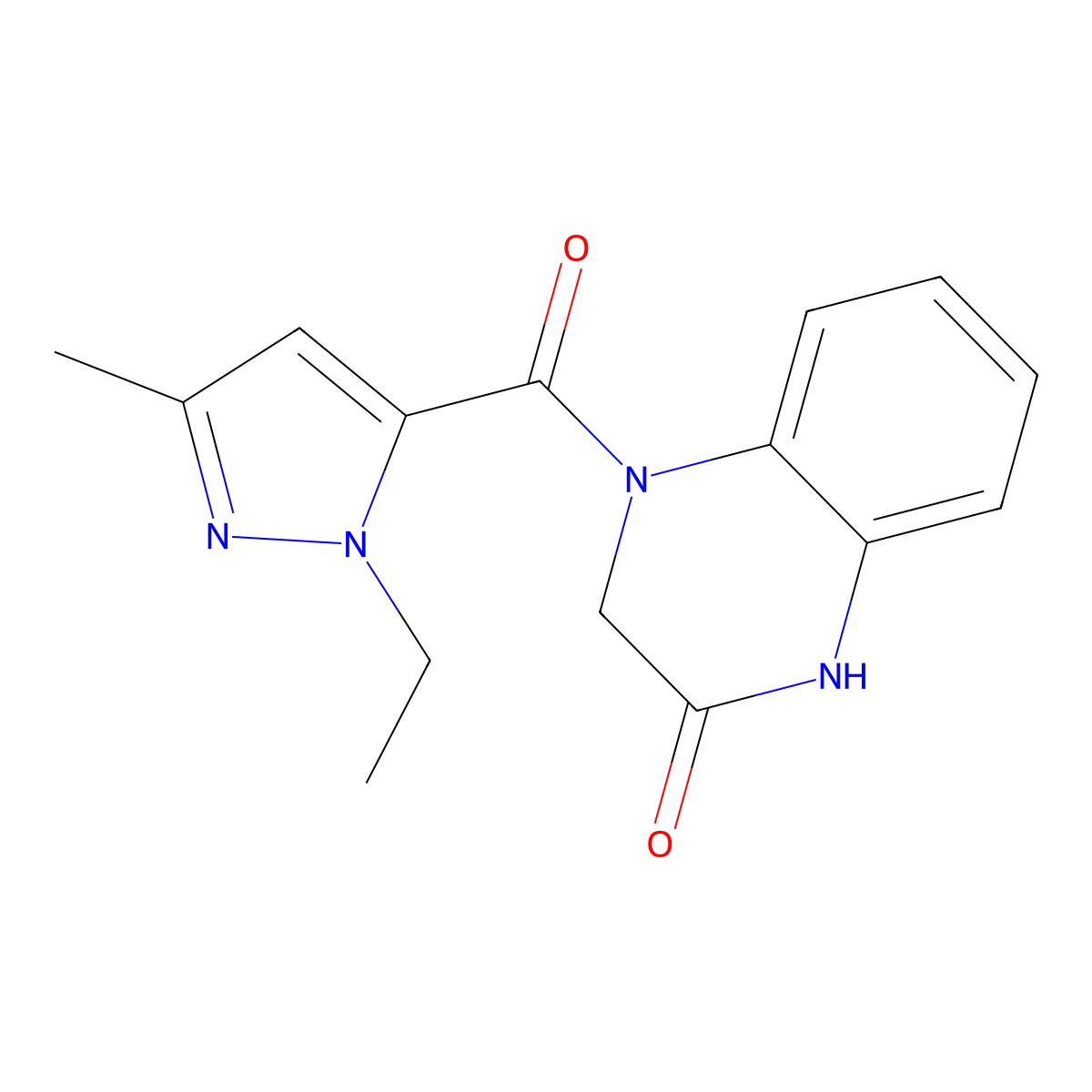 4-(1-ethyl-3-methyl-1H-pyrazole-5-carbonyl)-1,2,3,4-tetrahydroquinoxalin-2-one molecular structure, CAS 1171178-82-7