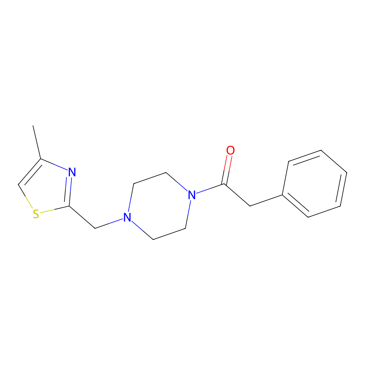 1-(4-((4-Methylthiazol-2-yl)methyl)piperazin-1-yl)-2-phenylethan-1-one molecular structure, CAS 1171181-01-3