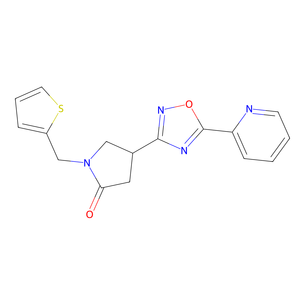 4-(5-(Pyridin-2-yl)-1,2,4-oxadiazol-3-yl)-1-(thiophen-2-ylmethyl)pyrrolidin-2-one molecular structure, CAS 1171181-80-8