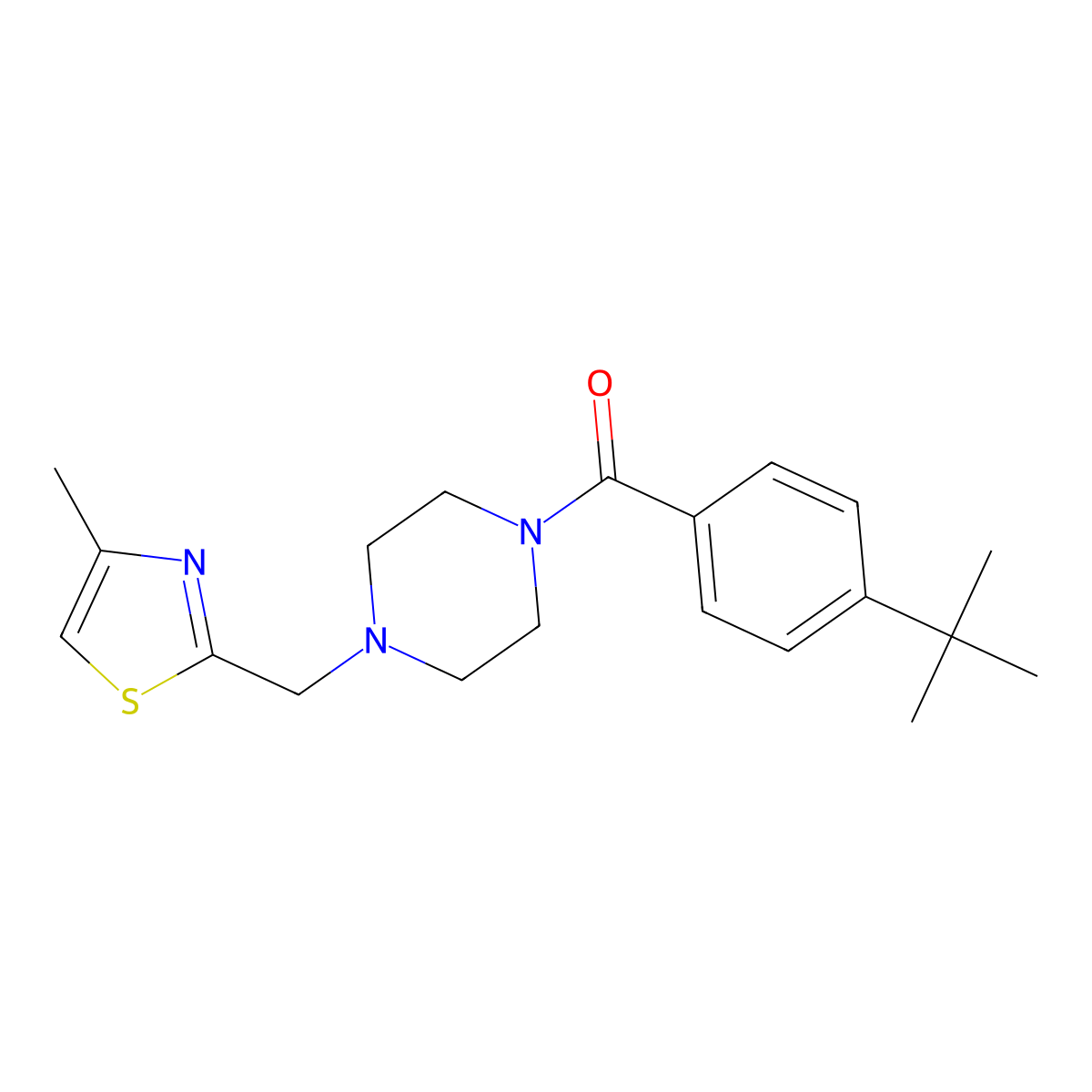 (4-Tert-butylphenyl)-[4-[(4-methyl-1,3-thiazol-2-yl)methyl]piperazin-1-yl]methanone molecular structure, CAS 1171181-94-4
