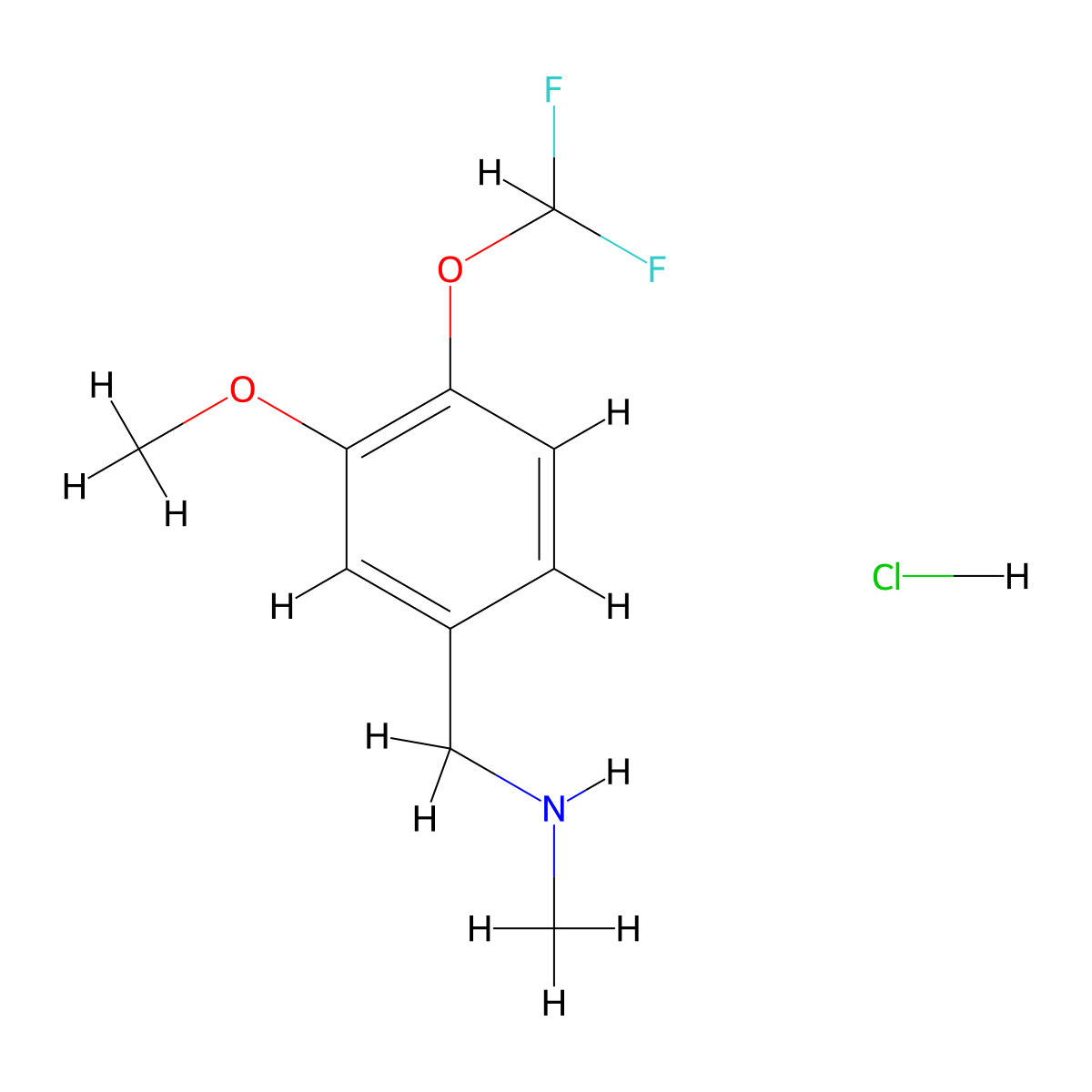 {[4-(Difluoromethoxy)-3-methoxyphenyl]methyl}(methyl)amine hydrochloride molecular structure, CAS 1171183-10-0