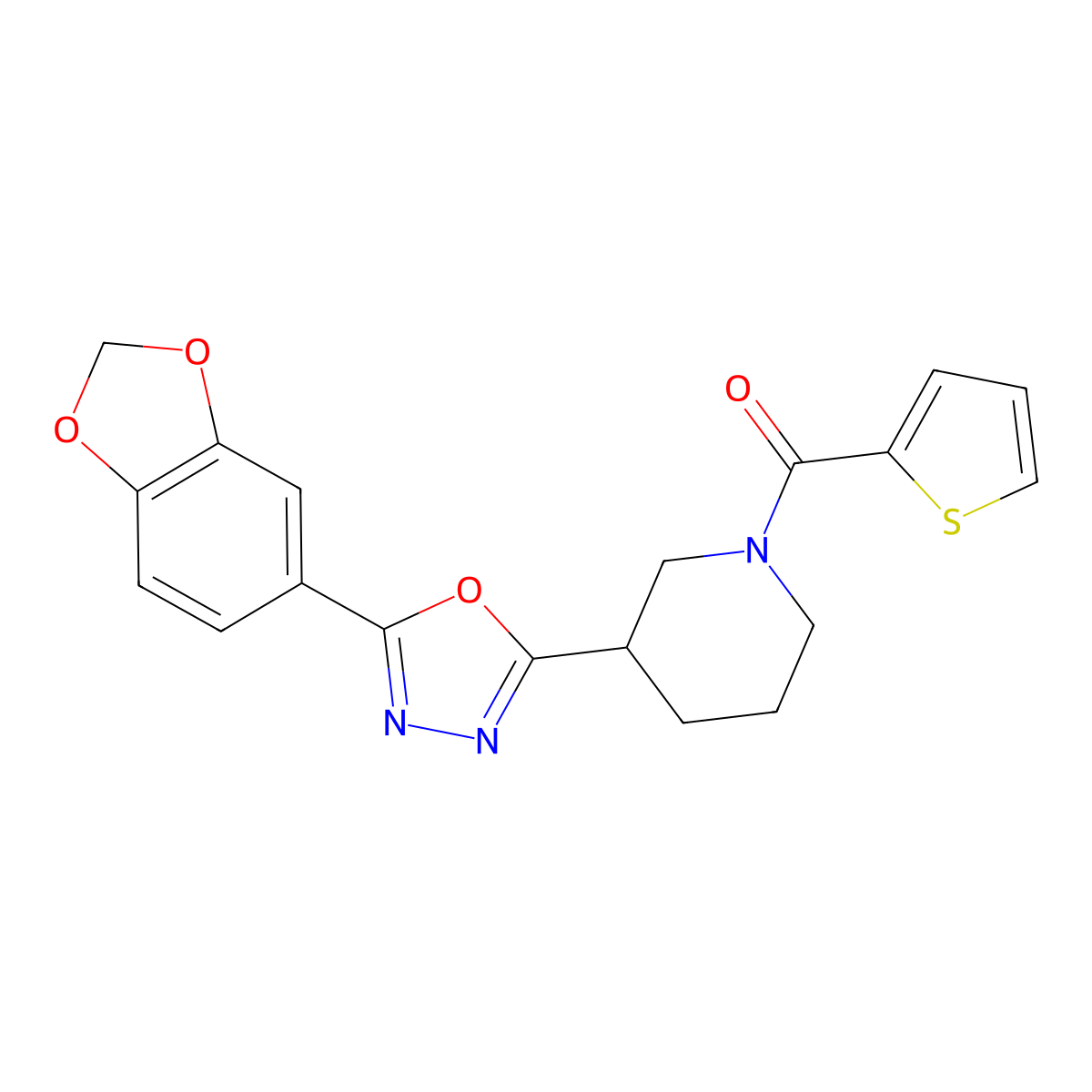 3-[5-(2H-1,3-benzodioxol-5-yl)-1,3,4-oxadiazol-2-yl]-1-(thiophene-2-carbonyl)piperidine molecular structure, CAS 1171187-07-7