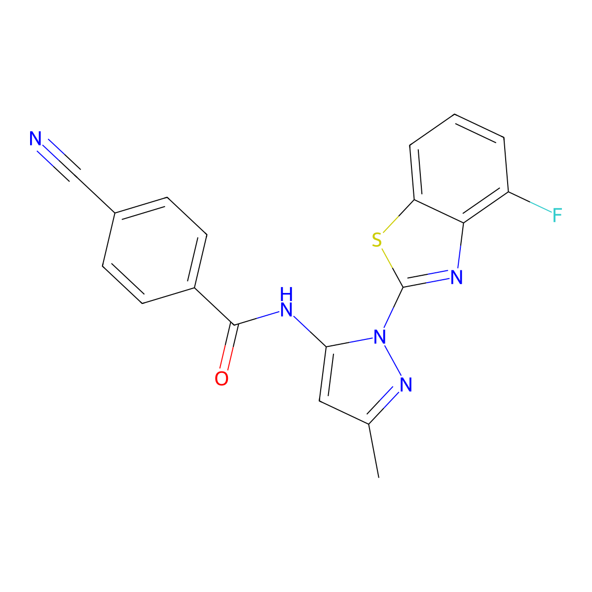 4-cyano-N-(1-(4-fluorobenzo[d]thiazol-2-yl)-3-methyl-1H-pyrazol-5-yl)benzamide molecular structure, CAS 1171187-45-3