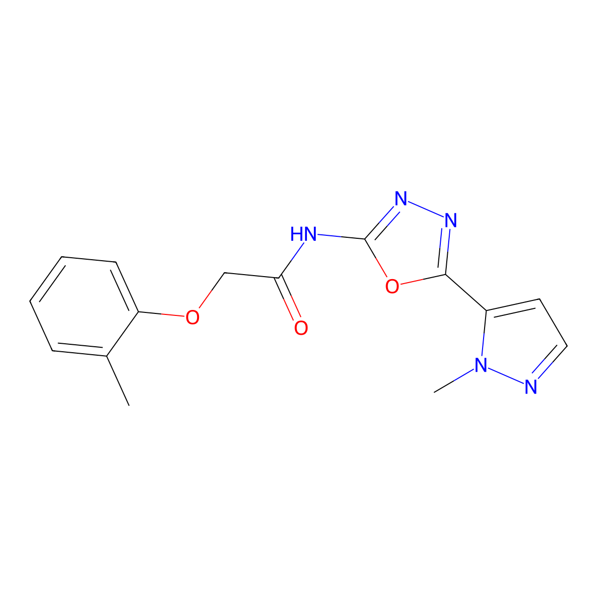 N-(5-(1-methyl-1H-pyrazol-5-yl)-1,3,4-oxadiazol-2-yl)-2-(o-tolyloxy)acetamide molecular structure, CAS 1171188-42-3