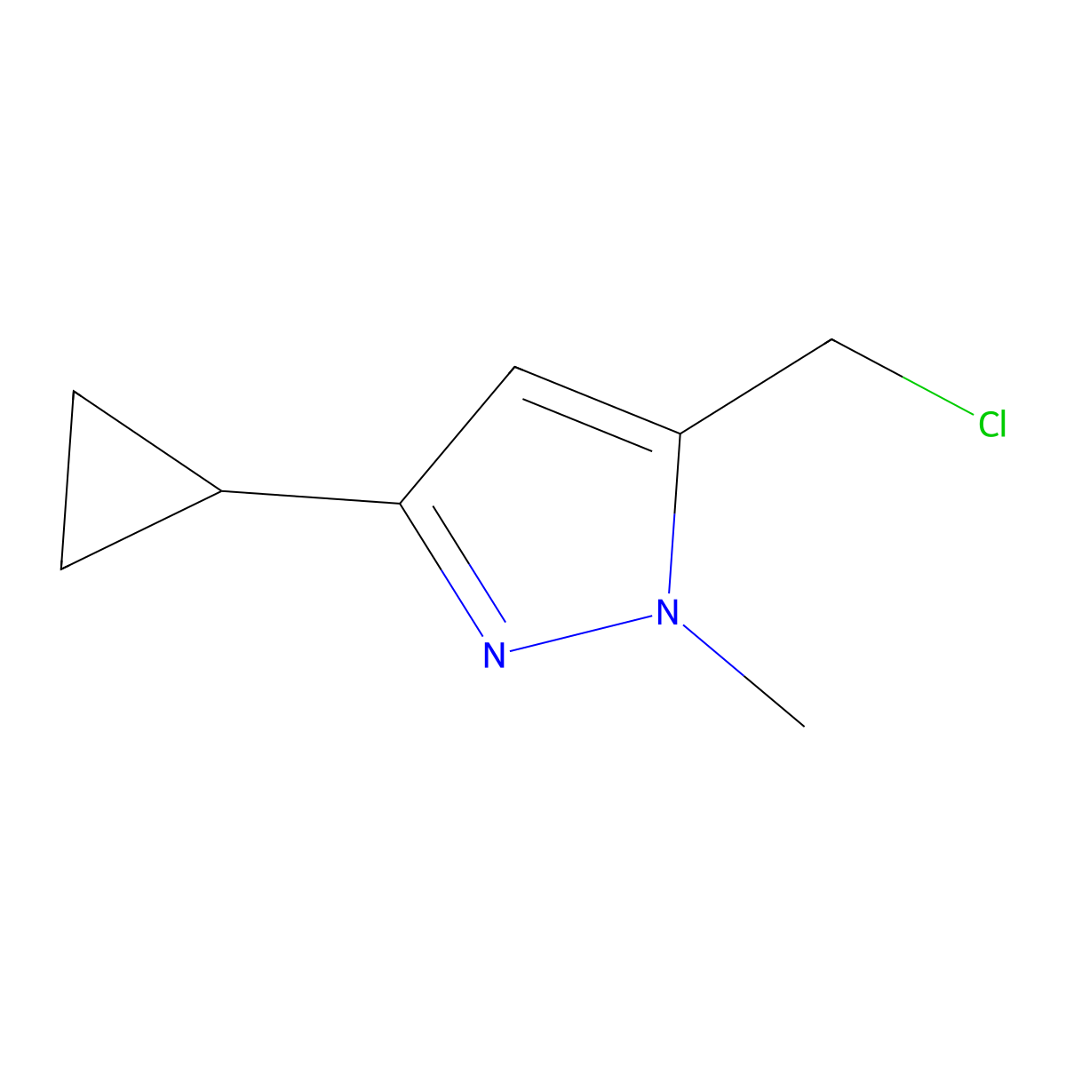 5-(chloromethyl)-3-cyclopropyl-1-methyl-1H-pyrazole molecular structure, CAS 1171194-35-6