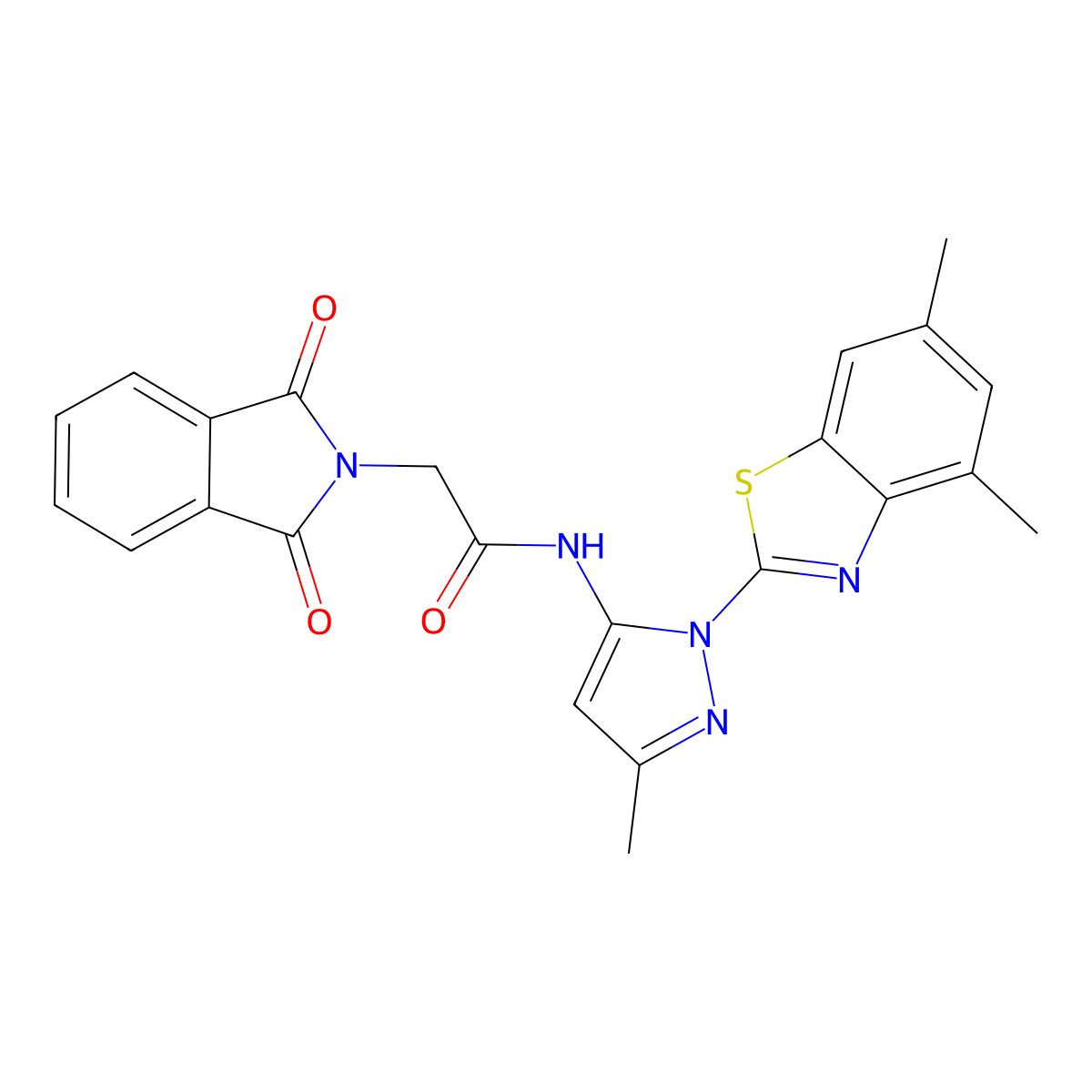 N-(1-(4,6-dimethylbenzo[d]thiazol-2-yl)-3-methyl-1H-pyrazol-5-yl)-2-(1,3-dioxoisoindolin-2-yl)acetamide molecular structure, CAS 1171196-97-6