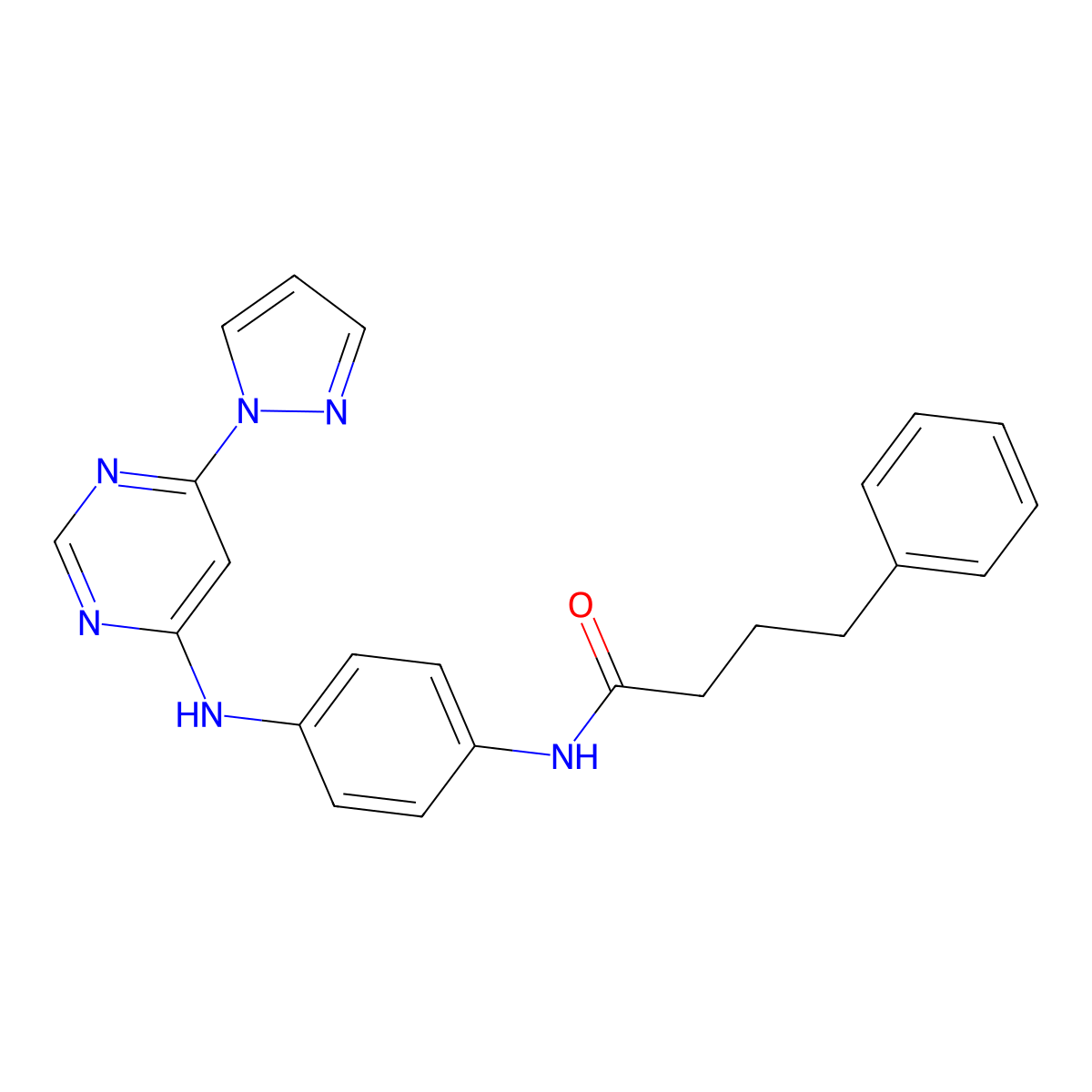N-(4-((6-(1H-pyrazol-1-yl)pyrimidin-4-yl)amino)phenyl)-4-phenylbutanamide molecular structure, CAS 1171201-15-2