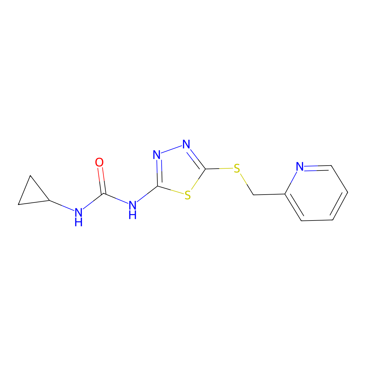 1-Cyclopropyl-3-(5-((pyridin-2-ylmethyl)thio)-1,3,4-thiadiazol-2-yl)urea molecular structure, CAS 1171202-31-5