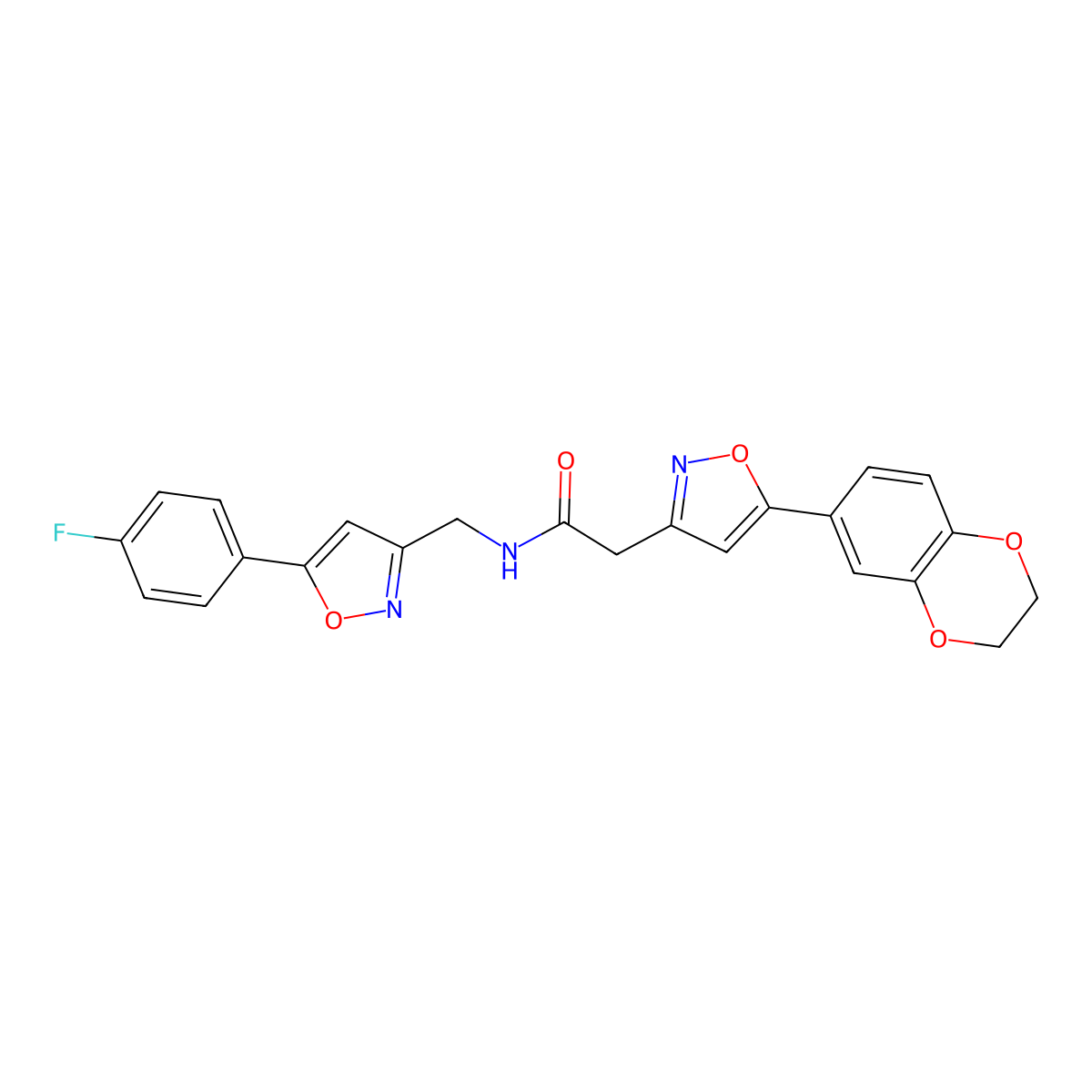 2-(5-(2,3-dihydrobenzo[b][1,4]dioxin-6-yl)isoxazol-3-yl)-N-((5-(4-fluorophenyl)isoxazol-3-yl)methyl)acetamide molecular structure, CAS 1171202-79-1