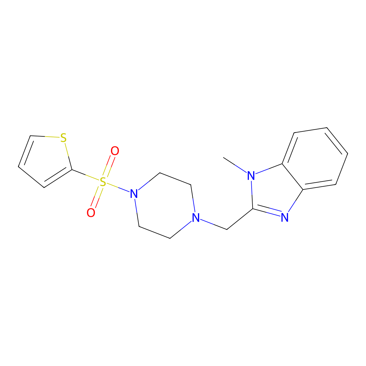 1-methyl-2-((4-(thiophen-2-ylsulfonyl)piperazin-1-yl)methyl)-1H-benzo[d]imidazole molecular structure, CAS 1171203-89-6