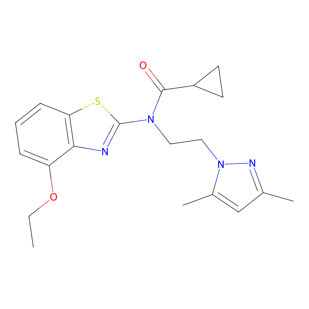 N-(2-(3,5-dimethyl-1H-pyrazol-1-yl)ethyl)-N-(4-ethoxybenzo[d]thiazol-2-yl)cyclopropanecarboxamide molecular structure, CAS 1171210-43-7